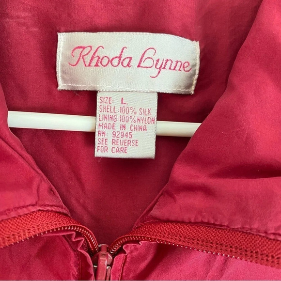 Vintage 80s 90s Silk Windbreaker Sweat Suit Jacket Pants Large Red Quilted - Picture 11 of 16